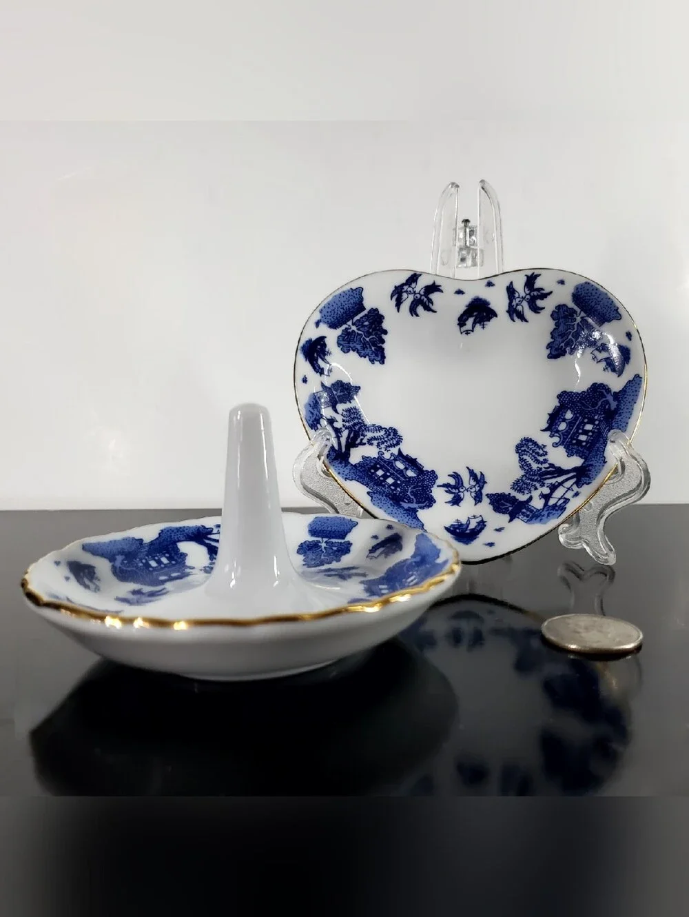 2pc Blue Willow Cardew Blue Porcelain Ring & Trinket Dishes By 🇬🇧 Paul Cardew